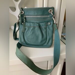 FOSSIL Large Crossbody Genuine Pebbled Leather Sea Foam Green Blue Purse Bag